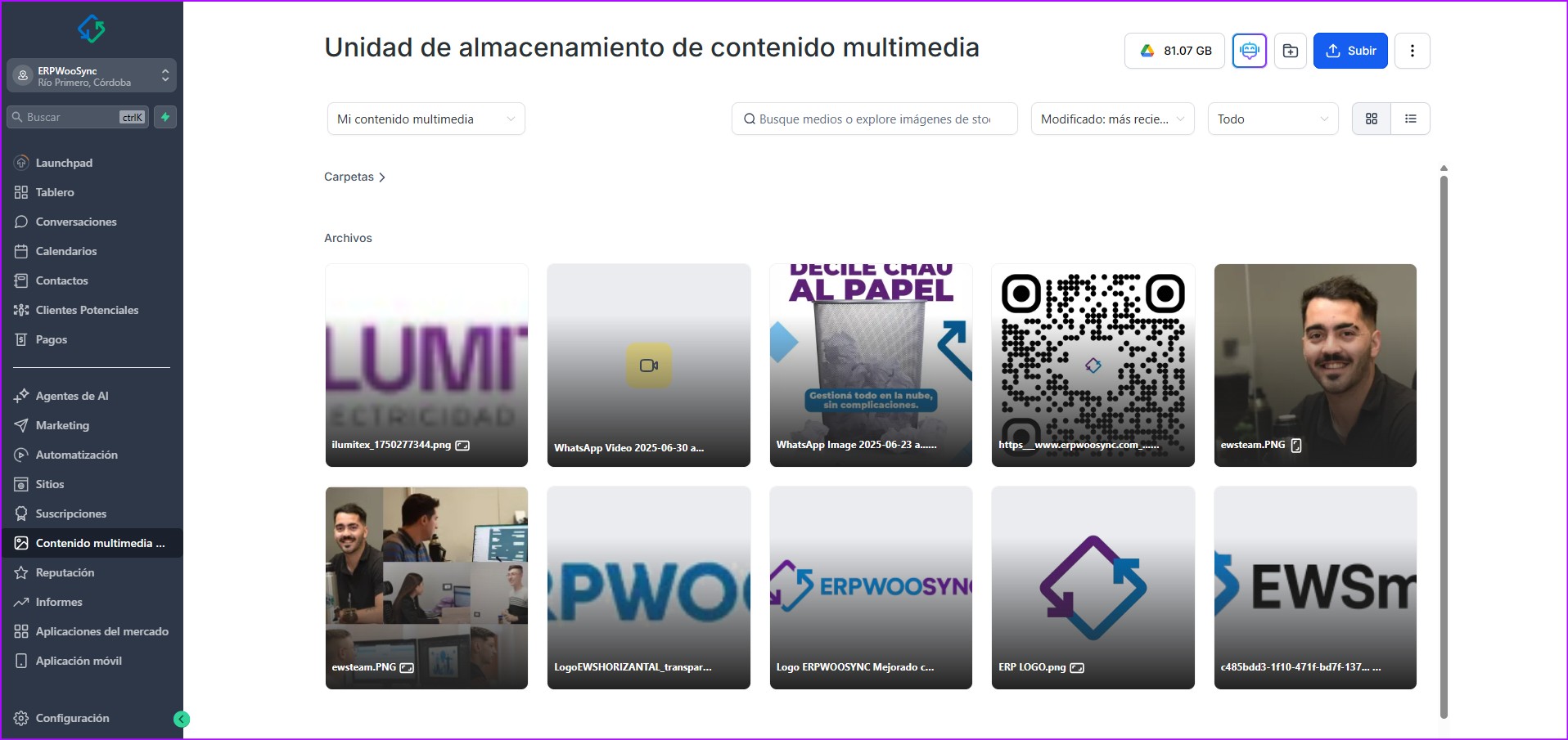 Almacenamiento de multimedia — Imágenes, videos y archivos organizados